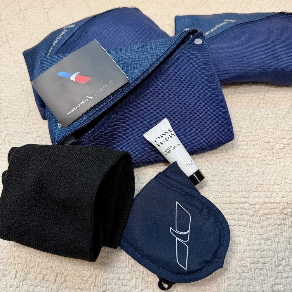 Lot of 3 American Airlines First Class Amenity Kits Navy Blue Toiletry Bags